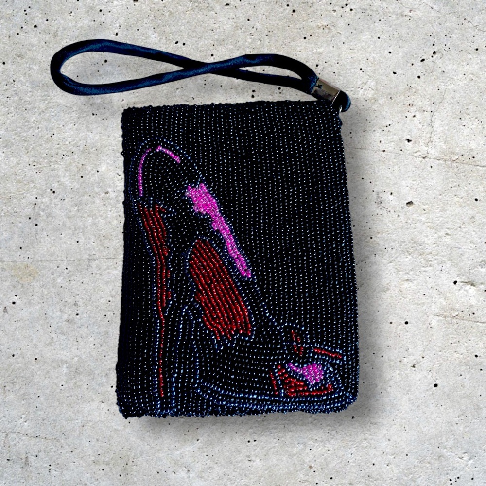 Elegant Black Beaded Clutch red sole high heel